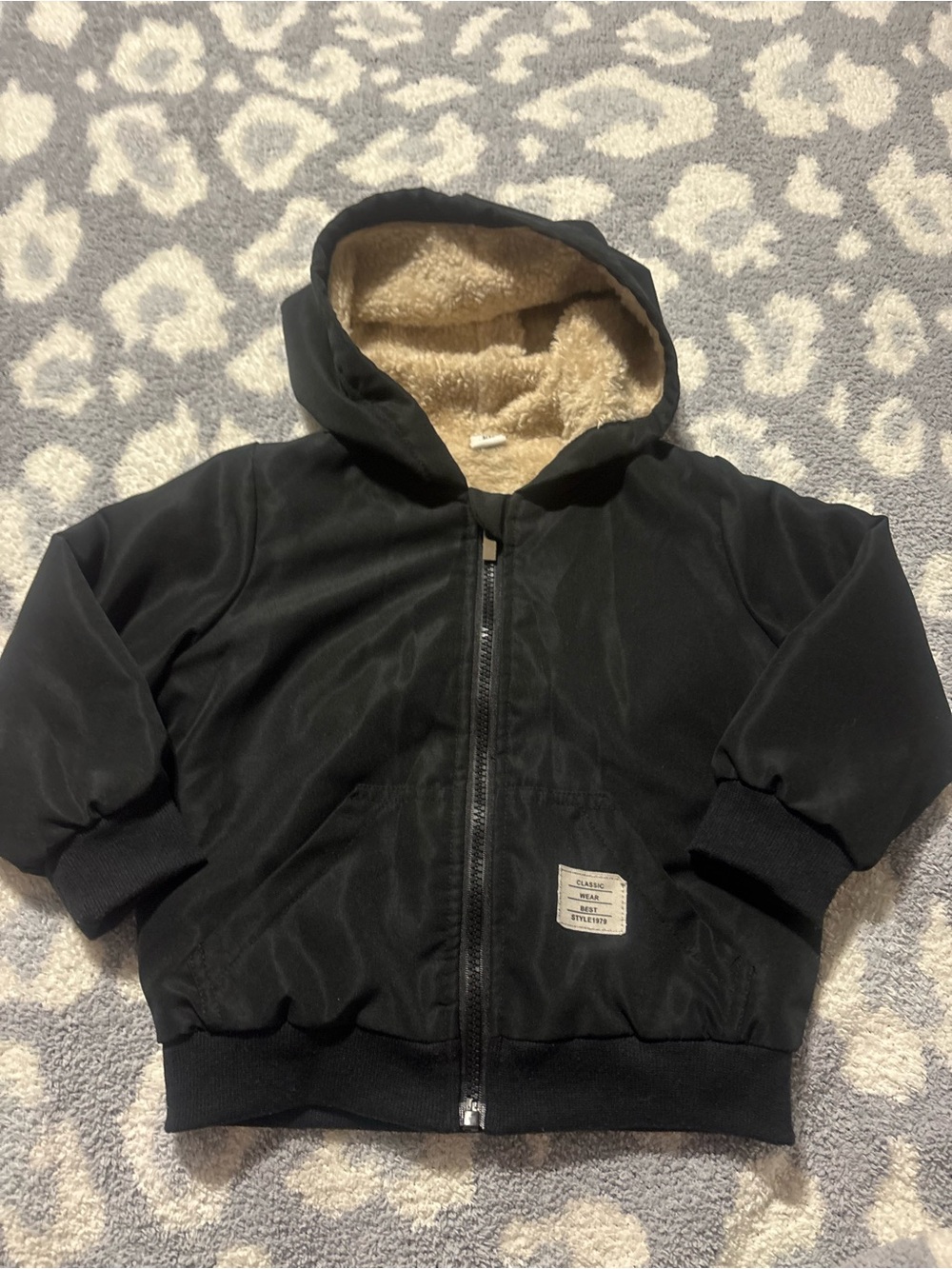 Black Sherpa Fleece Lined Hooded Zip Front Jacket Toddler 2-3Y